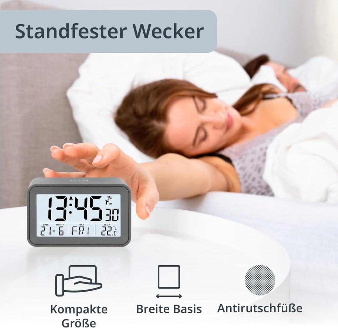 ADE Digitaler Funkwecker mit Licht | Temperaturanzeige und Kalender | kompakter Reisewecker | hübsch