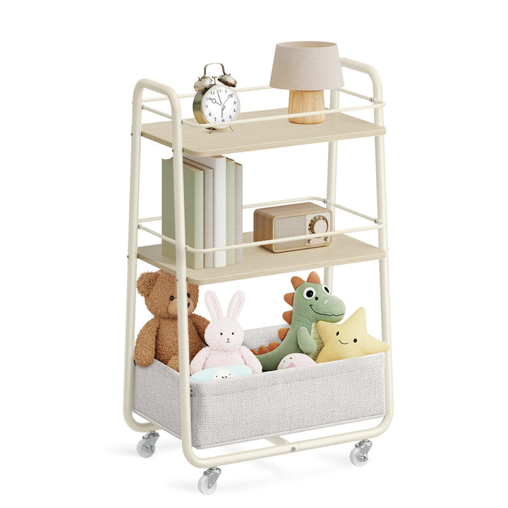VASAGLE LILEA Kollektion - Rollwagen mit Korb aus Stoff, 3 Ebenen, Servierwagen mit Rollen, Ablagen,