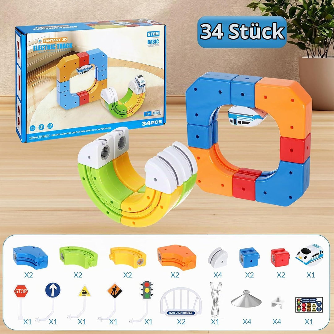 Electric Train Set, Cube Track Block Zug mit Flexibler Rennstrecke, Schwerkraft-Trotzende 3D-Eingebe