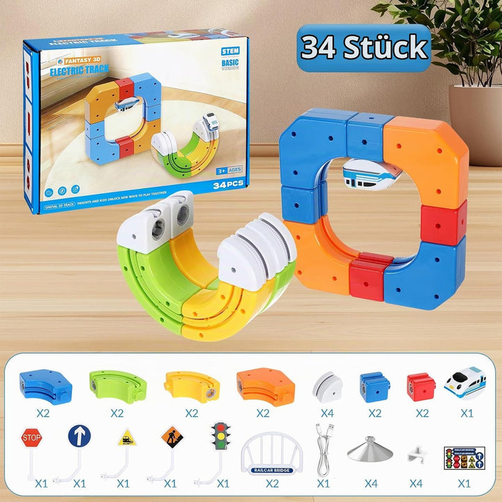 Electric Train Set, Cube Track Block Zug mit Flexibler Rennstrecke, Schwerkraft-Trotzende 3D-Eingebe