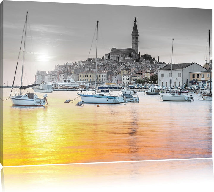 Pixxprint Kroatische Hafenstadt / 100x70cm Leinwandbild bespannt auf Holzrahmen/Wandbild Kunstdruck