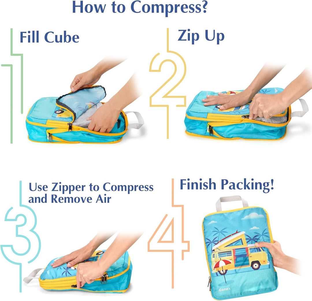 Gonex Compression Packing Cubes 4er Set, Gonex Kleidertaschen 4-teilig Verpackungswürfel, Kleidertas