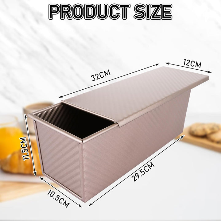 LOPYXBR Toastbrot Backform mit Deckel, 1000g Brotbackform aus Kohlenstoffstahl, 32x12x11,5cm Antihaf