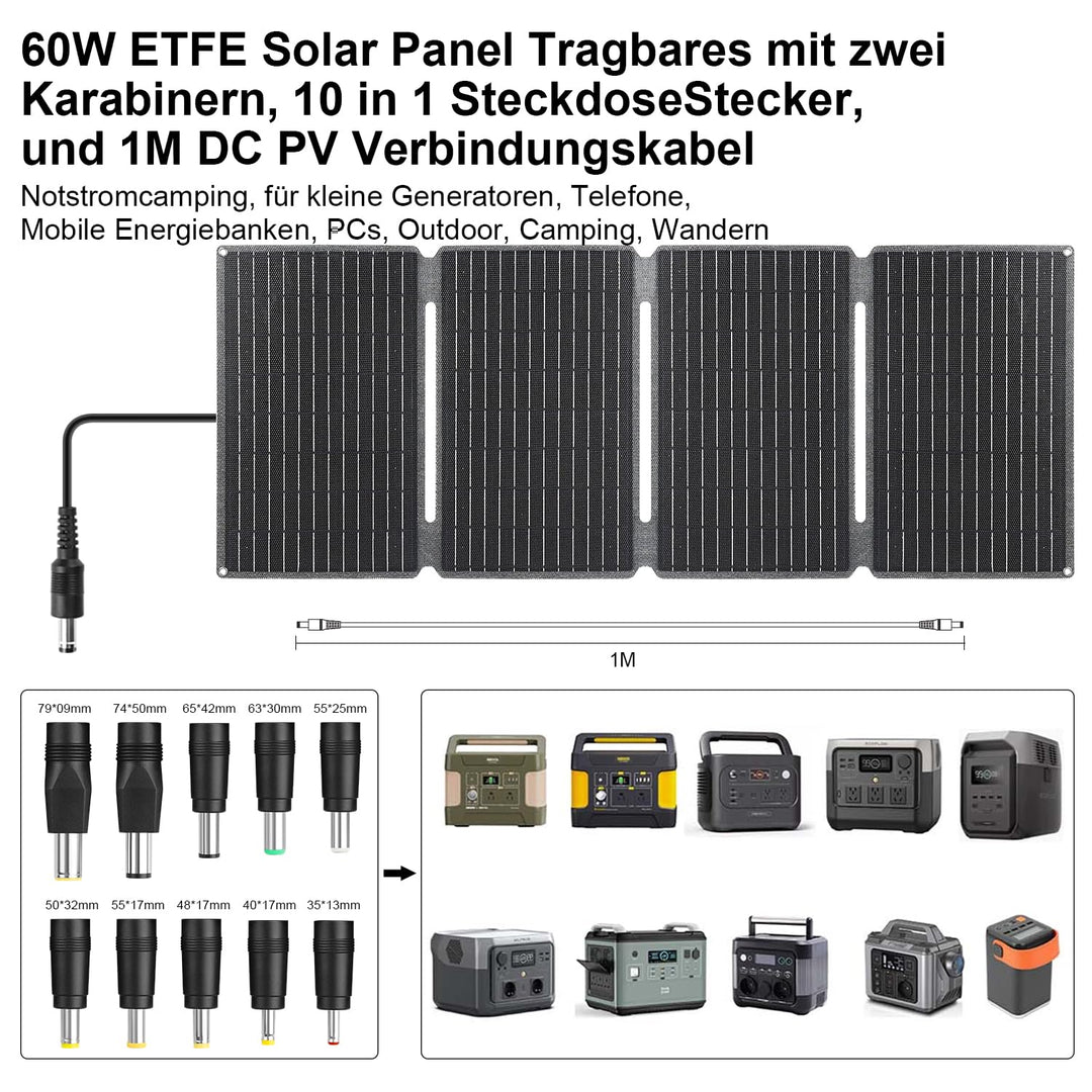 【60W Solarpanel Faltbar 18V Kit】KWODE Solarpanel 60W ETFE Solar Panel Tragbares Faltbares Solar Lade