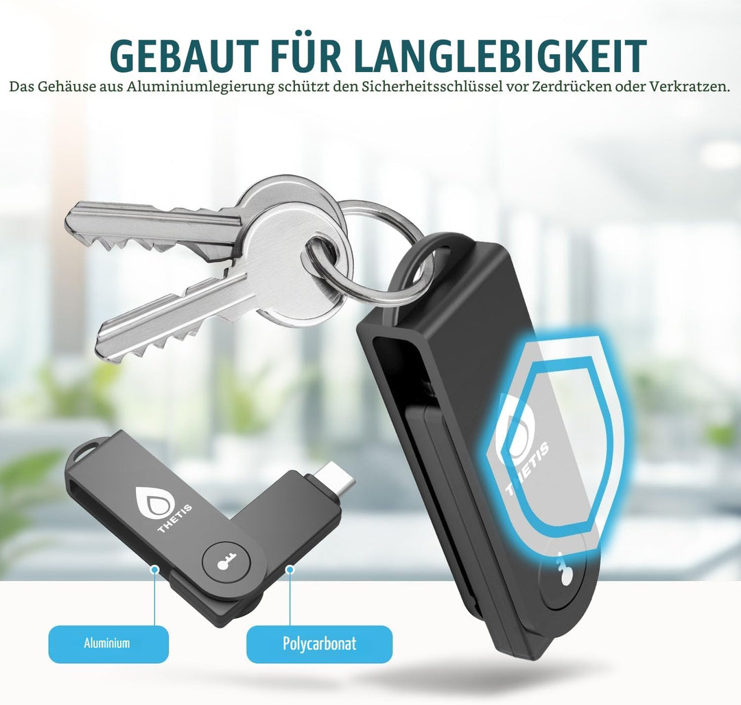 Thetis Pro-C FIDO2-Sicherheitsschlüssel-Passkey-Gerät mit USB C und NFC, TOTP/HOTP-Authentifizierung
