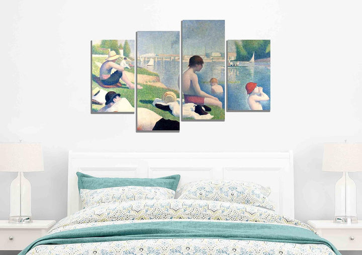 Bathers at Asniers by Georges Seurat Leinwandbild, gerahmt, 89 x 56 cm, 4-teilig 89cm x 56cm (35 x 2