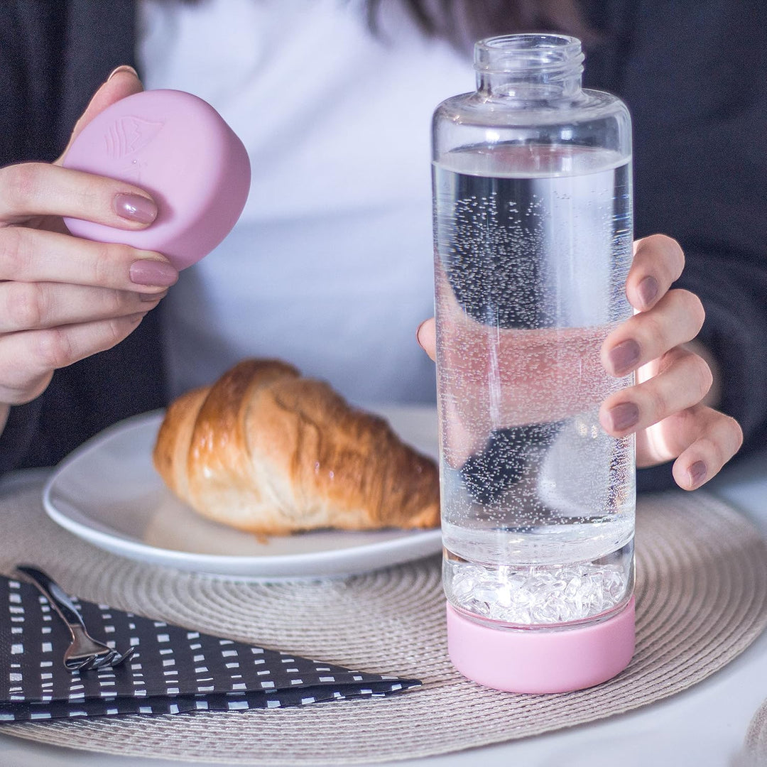 VitaJuwel inu! CRYSTAL by Wasserflasche mit Bergkristall für Individualisten | blossom rose