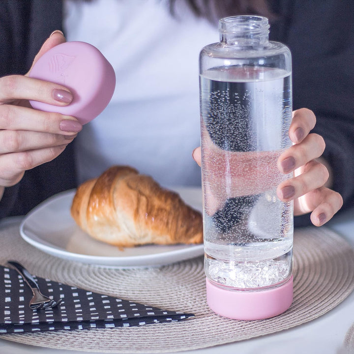 VitaJuwel inu! CRYSTAL by Wasserflasche mit Bergkristall für Individualisten | blossom rose
