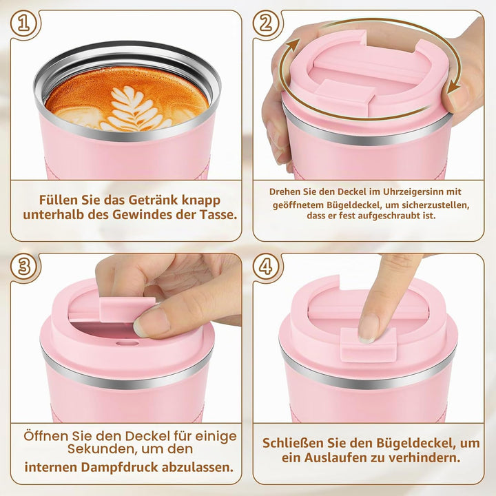 KETIEE Kaffeebecher to go,510ml Thermobecher Kaffee-to-go,Kaffeebecher Thermo,Doppelwandig Reisebech