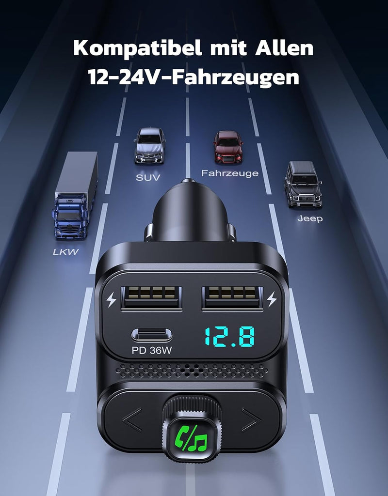 Mohard Bluetooth Adapter Auto, FM Transmitter Auto Bluetooth 5.3 mit PD 36W + Dual USB Anschluss Sch