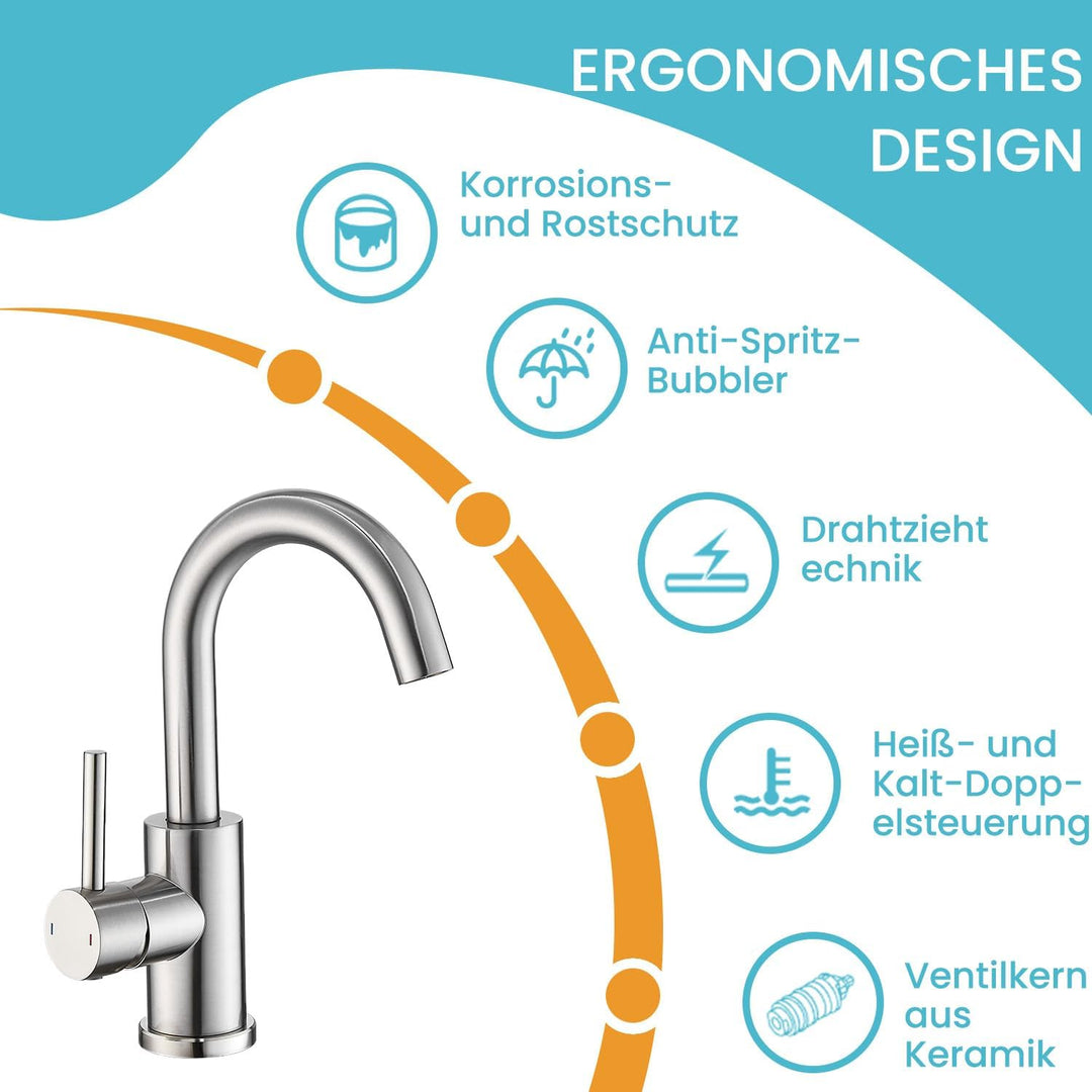 Wasserhahn Bad Hoch Mit Ablaufgarnitur,Badarmatur,Gebürstet, Gebürstet
