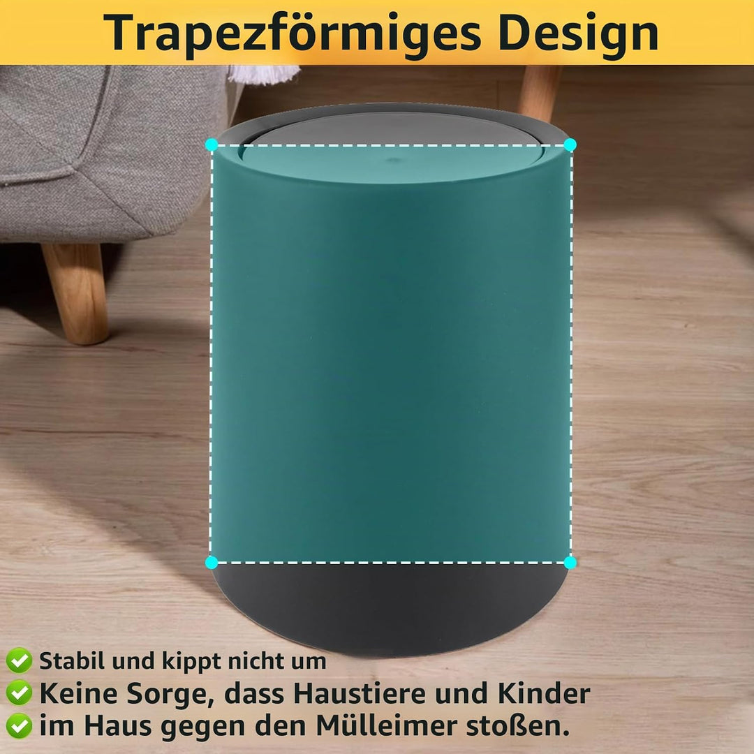 Mülleimer Bad Schwarz 8L, Badezimmer Kosmetikeimer BPA-frei, Kunststoff Abfallbehälter Mit Schwingde