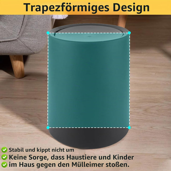 Mülleimer Bad Schwarz 8L, Badezimmer Kosmetikeimer BPA-frei, Kunststoff Abfallbehälter Mit Schwingde