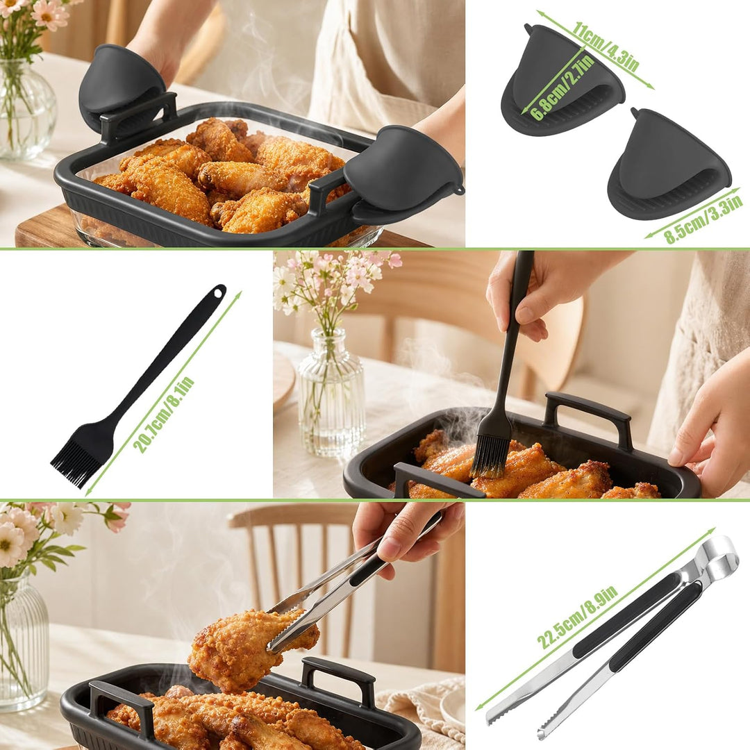 Glas Auflaufform Airfryer Set für Airfryer Glas,Auflaufform Airfryer mit Einzel- und Doppelkammer Gl