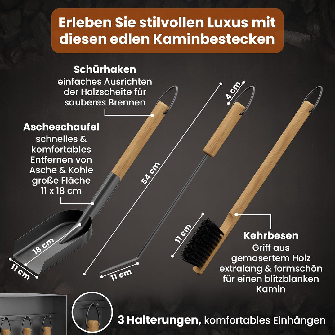 BLACK OAK Kaminbesteck ASPEN 4-teilig - praktisches & repräsentatives Ofenbesteck Set schwarz mit Ho