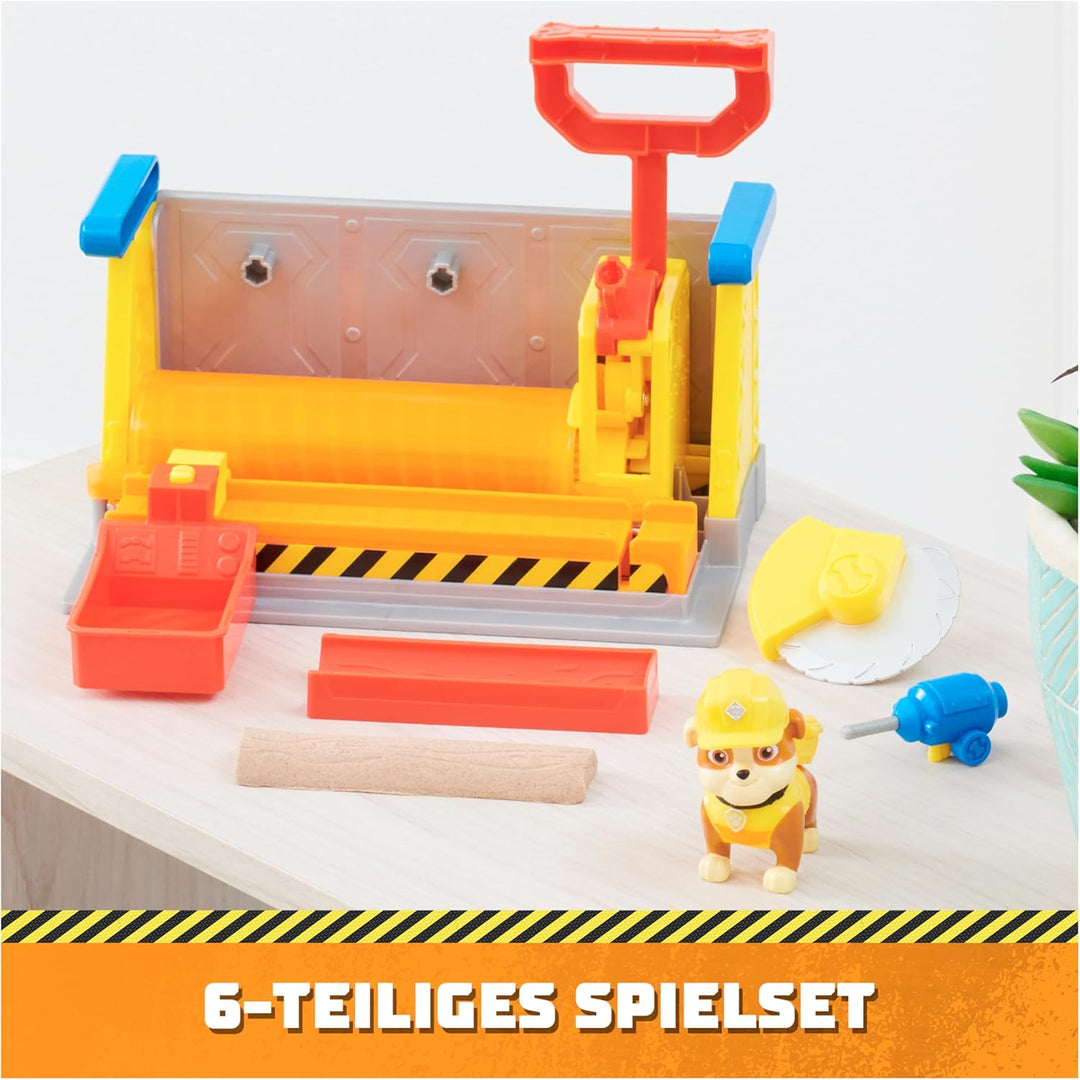 Rubble & Crew - Werkstatt Spielset mit 2 Werkzeug-Aufsätzen, 1 Rubble Hundefigur, 85g Kinetic Sand B