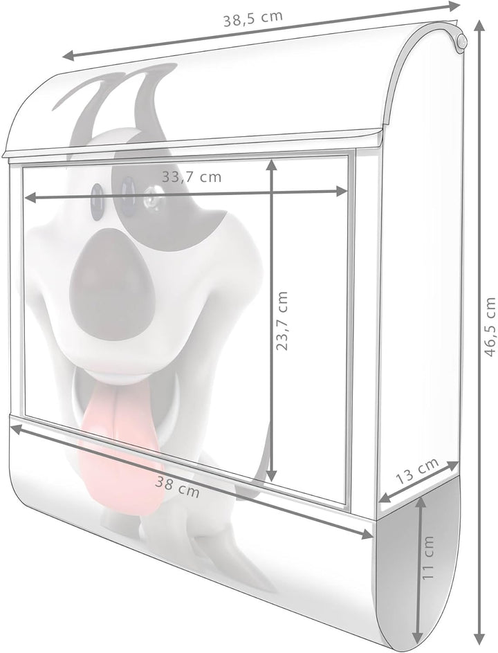 banjado® Design Briefkasten mit Motiv Comic-Hund 39x47x14cm &amp; 2 Schlüssel - Briefkasten Stahl Silber