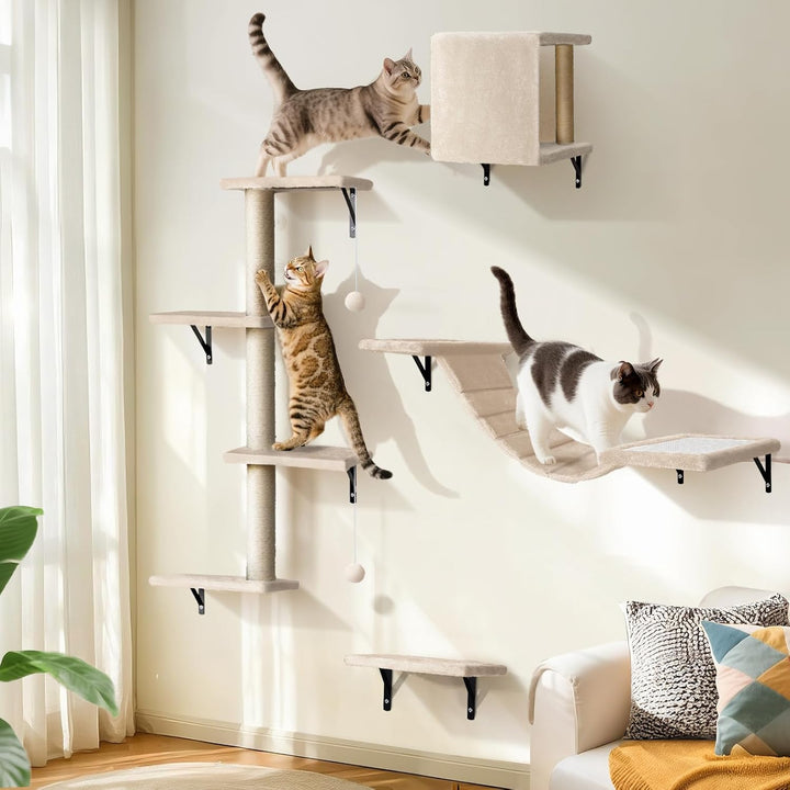 Kletterwand Katzen, 10-Teilig Katze Wandelemente, Stabiler Katzen Kletterwand aus Spanplattenmateria