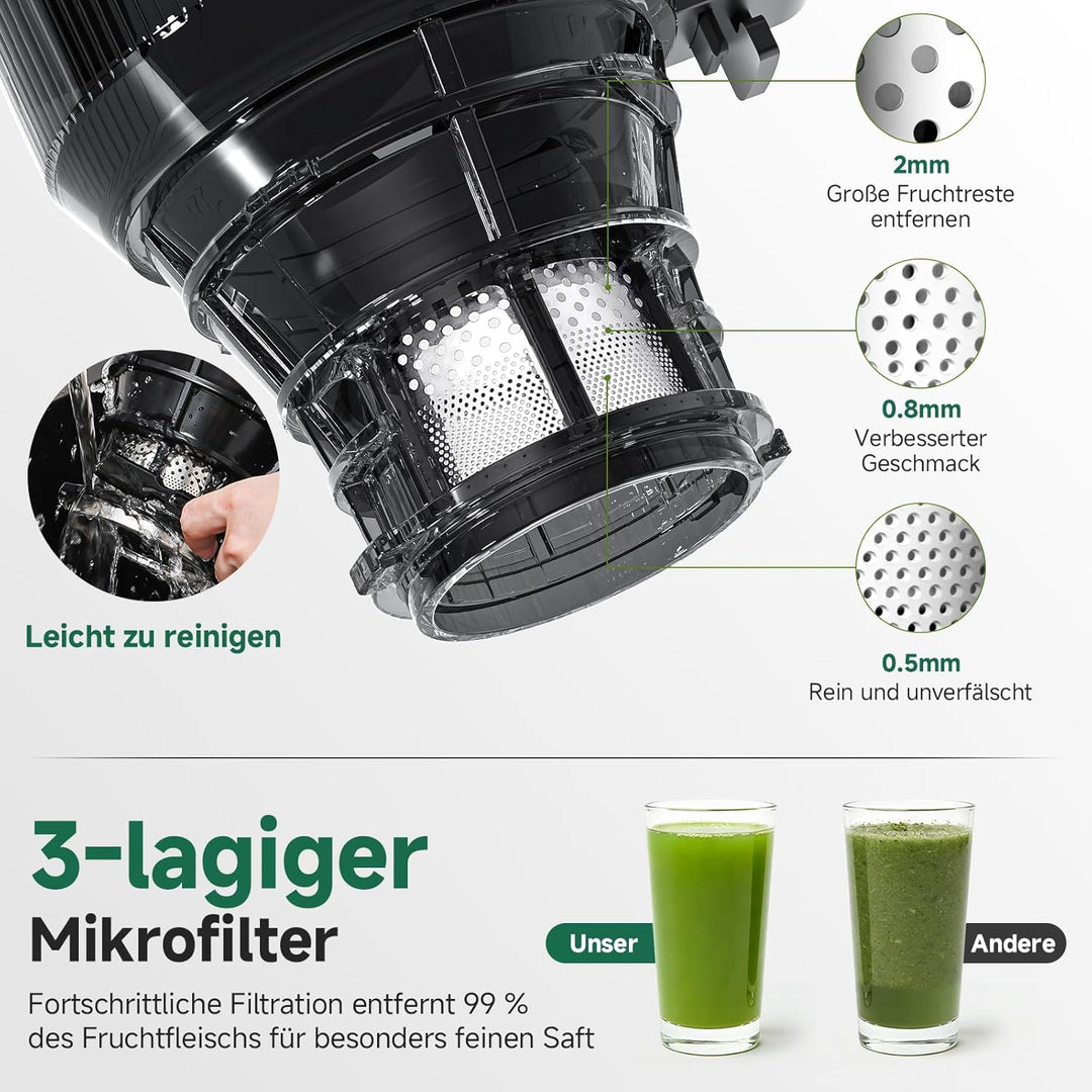 AMZCHEF 250W Automatischer All-In-One Entsafter, 165MM Öffnung und 1,8L Kaltpresse für Gemüse und Ob