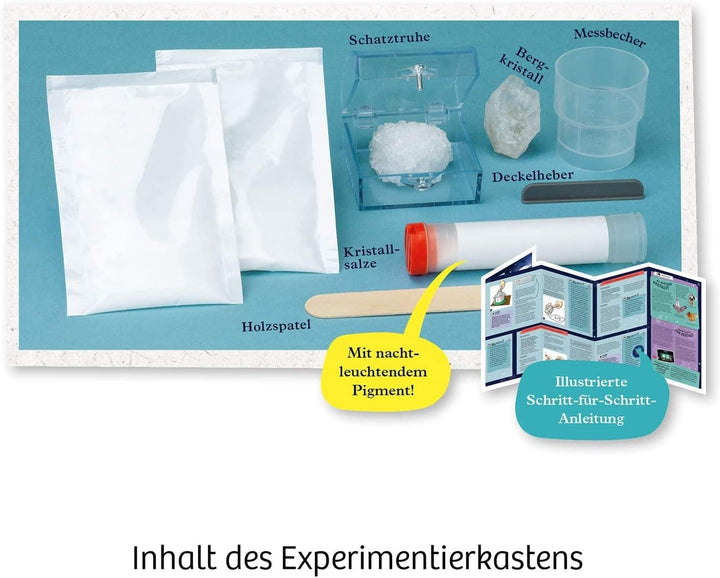 KOSMOS 658007 Nachtleuchtender Kristall, Kristalle selbst züchten, mit Schatztruhe, Experimentieren