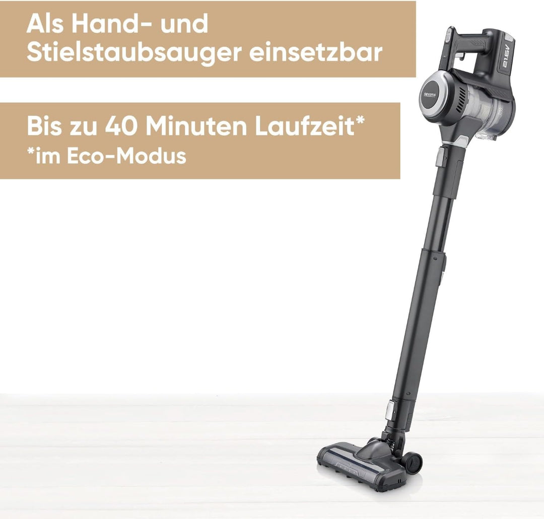 SEVERIN Akku Staubsauger kabellos, 40 Min Laufzeit, 2-in-1 Akku Stiel- und Handstaubsauger für Tierh