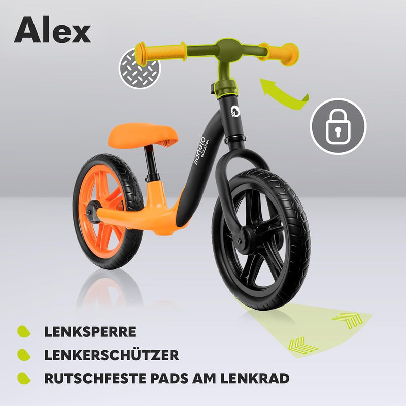 Lionelo Alex Laufrad Kinder Fahrrad bis 30 kg Sattel und Lenker einstellbar 12 Zoll Eva Schaumräder