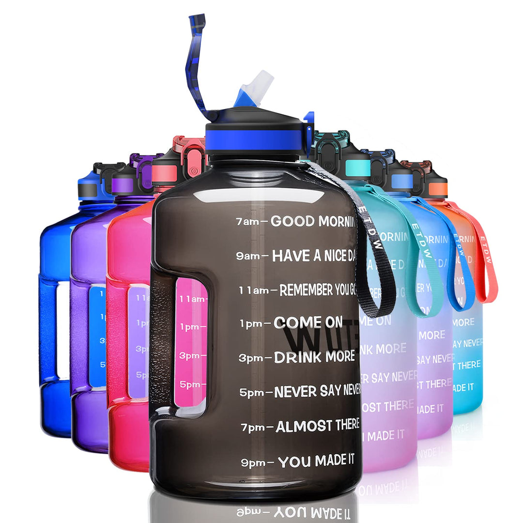 3,78 Liter Trinkflasche Sport mit Zeitangaben und Strohhalme, 3,78L Gross Sportflasche BPA Frei, Aut