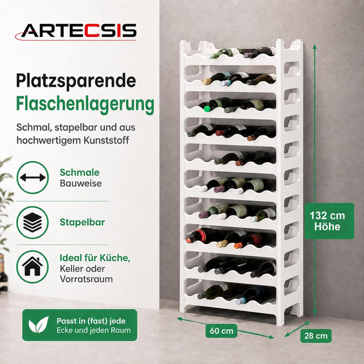 ARTECSIS Weinregal stapelbar Kunststoff für 60 Flaschen, stabiles Flaschenregal in Gastronomie-Quali