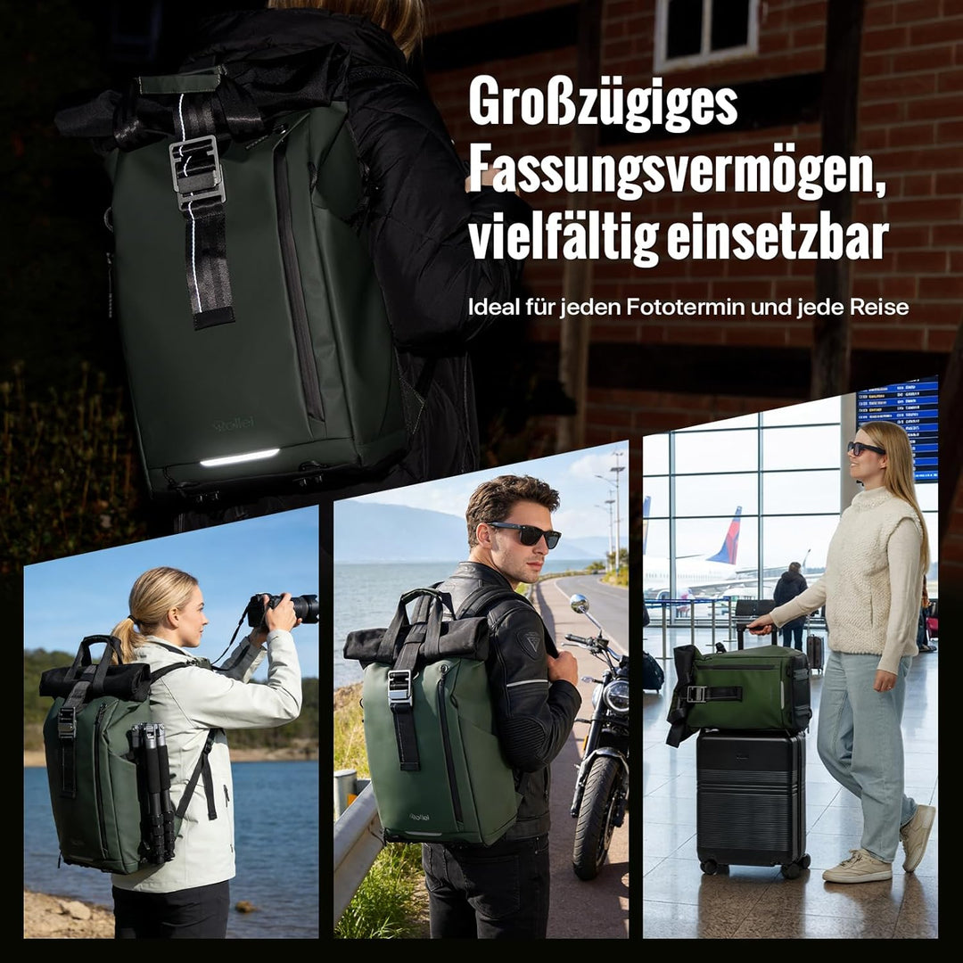 Rollei Fotoliner Ocean Rolltop Kamerarucksack Wasserdicht Fotorucksack Gross Kamera Rucksack mit Lap
