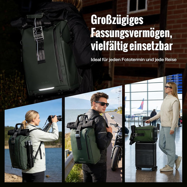 Rollei Fotoliner Ocean Rolltop Kamerarucksack Wasserdicht Fotorucksack Gross Kamera Rucksack mit Lap