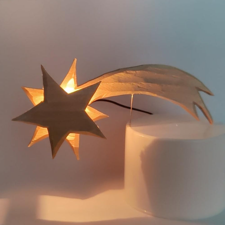 WITTKOWARE Krippen-Kometenschweif aus Holz, 12cm, geschnitzt, beleuchtet, 3,5V Lampe, Krippen-komete