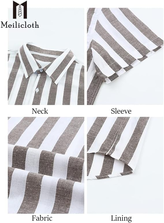 Meilicloth Gestreiftes Hemd Herren Kurzarm Freizeithemd Sommer Casual Regular Fit B Braun Weiss S, B