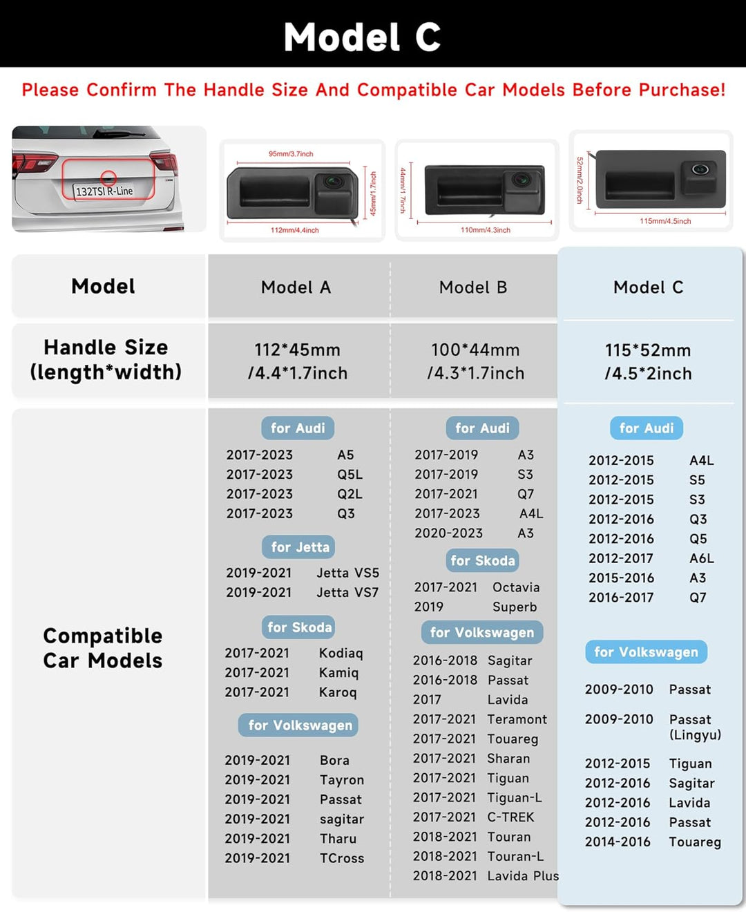 Hodozzy 170 Grad Rückfahrkamera für VW/Audi, AHD&amp;CVBS IP67 wasserdichte Nachtsicht Auto Kofferraumgr