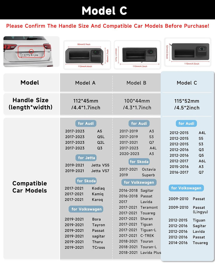 Hodozzy 170 Grad Rückfahrkamera für VW/Audi, AHD&amp;CVBS IP67 wasserdichte Nachtsicht Auto Kofferraumgr