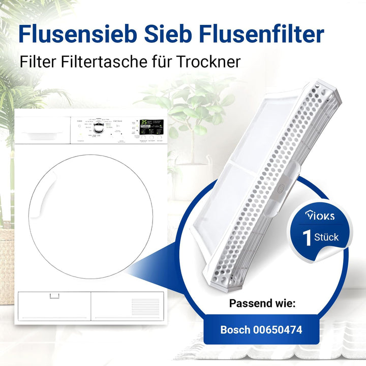 VIOKS Filtertasche Flusensieb Ersatz für Bosch Siemеns 650474 00650474 Sieb Filter - Flusenfilter In