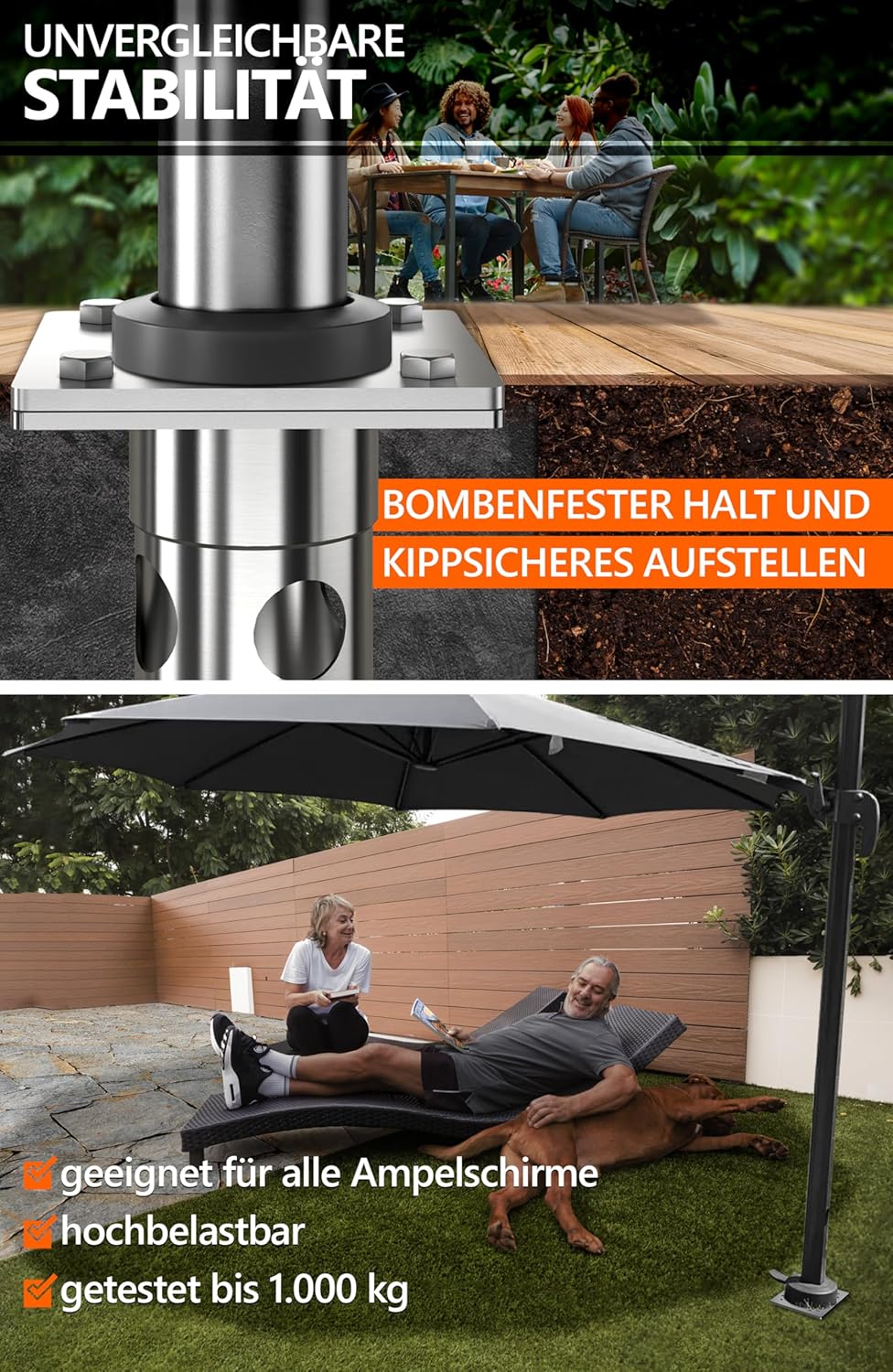 4smile Bodenhülse Sonnenschirm - Edelstahl Bodenanker Sonnenschirm SunnyGround zum Einbetonieren, bi
