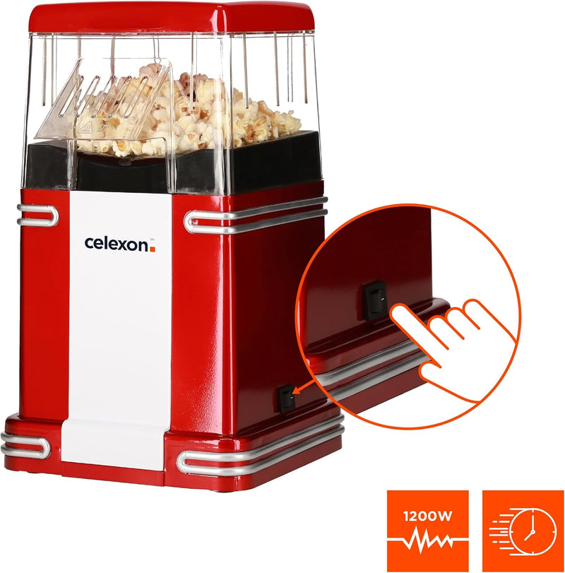 celexon CinePop CP250 Popcorn-Maschine - 22x17,5x28,5cm - Gewicht: 1,3kg - rot/Retro-look - ohne Öl/