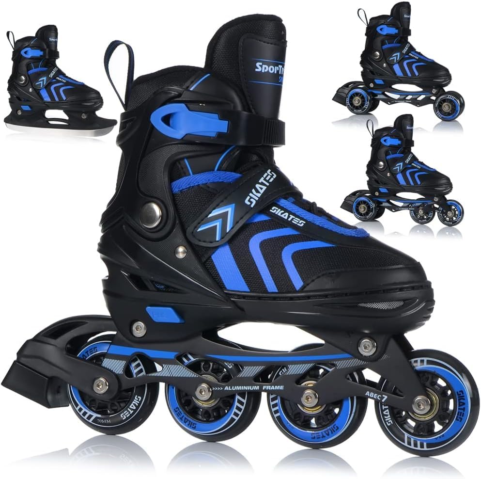Inliner Skates 4in1 Rollschuhe Inlineskates Schlittschuhe Verstellbar Kinder Erwachsene | ABEC7 Lage