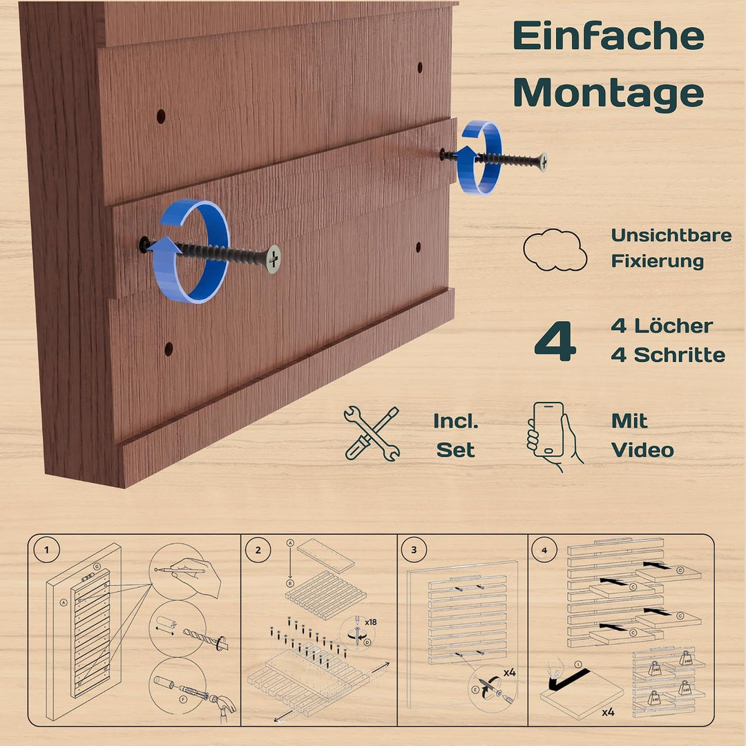 Wandregal Holz Hängend - Modulares Bücherregal Set aus Massivholz - Schwebendes Regalbrett für Wohnz