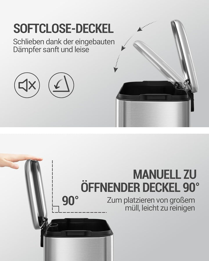 Hzuaneri Mülleimer Küche, 20L Abfalleimer mit Tretpedal, Tretmülleimer mit Softclose-Deckel und Inne