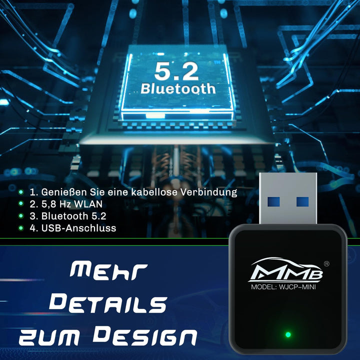 MMB WJCP-MINI CarPlay Wireless Adapter,2024 Upgrade Wireless Car Play Adapter-Dongle, Wandelt Werkse