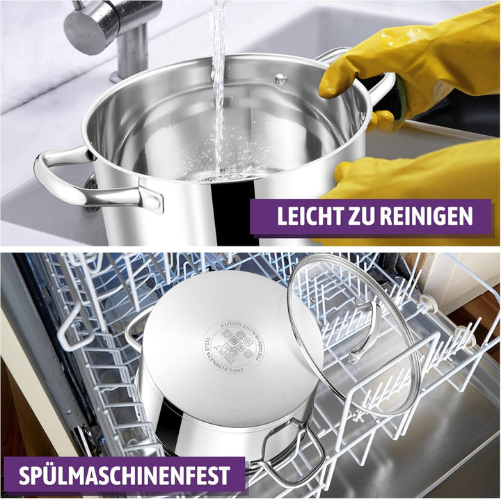 Joyfair Kochtopf, 22cm Edelstahl Suppentopf mit Glasdeckel, 3-Lagen Edeastahl Topf Induktion für all