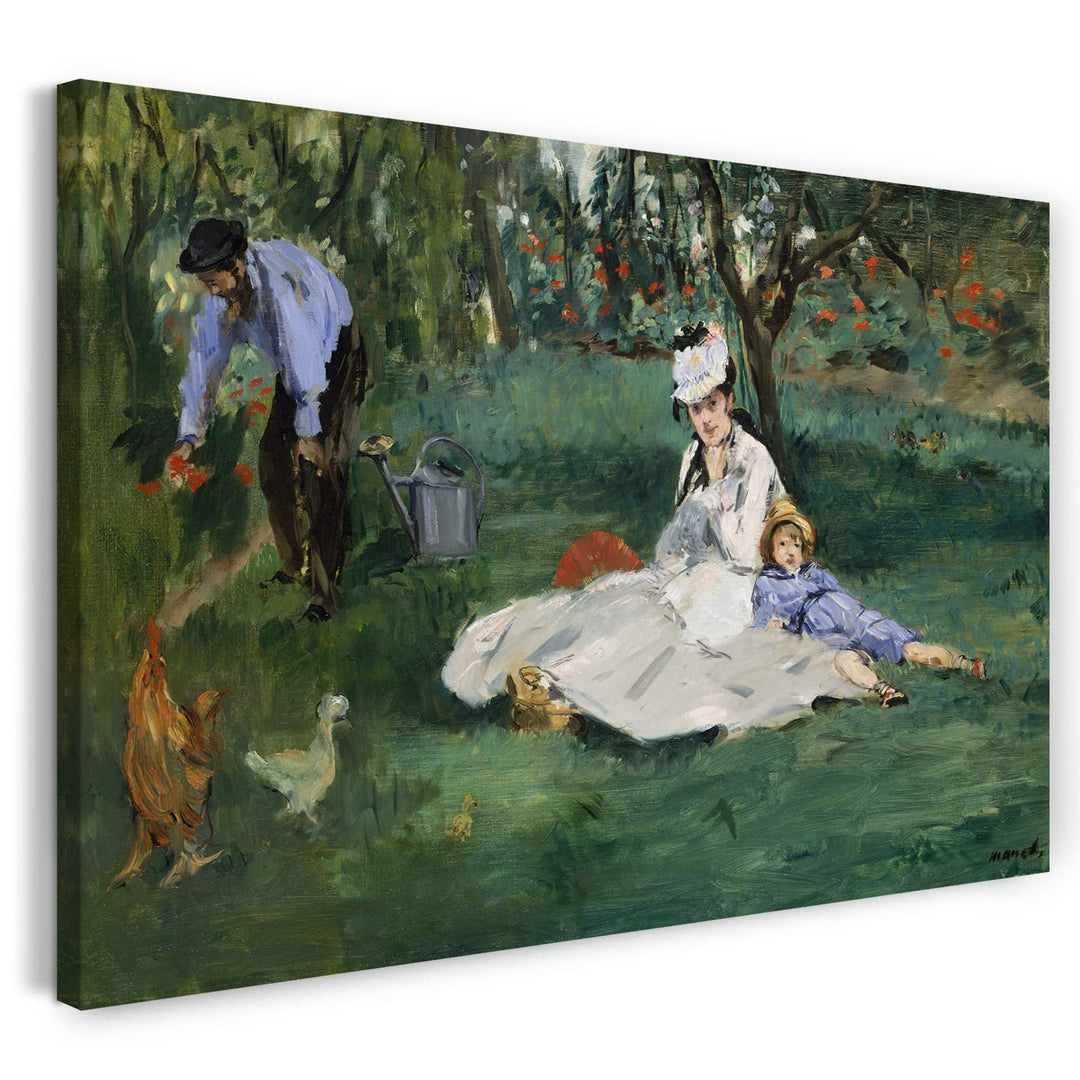 Printed Paintings Leinwand (80x60cm): Edouard Manet - Die Familie Monet in ihrem Garten in Argent 80