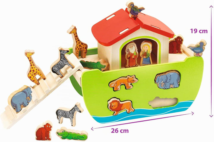 Eichhorn 100002084 - Steckspiel Arche Noah mit 16 Steckfiguren, abnehmbare Dach- und Rumpfteile, 14x