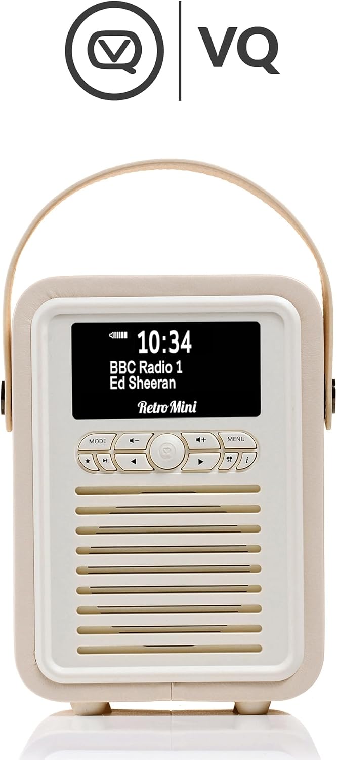 VQ Retro Mini Tragbares Radio mit Bluetooth-Lautsprecher und 60 Voreinstellungen. Enthält ein DAB-Ra