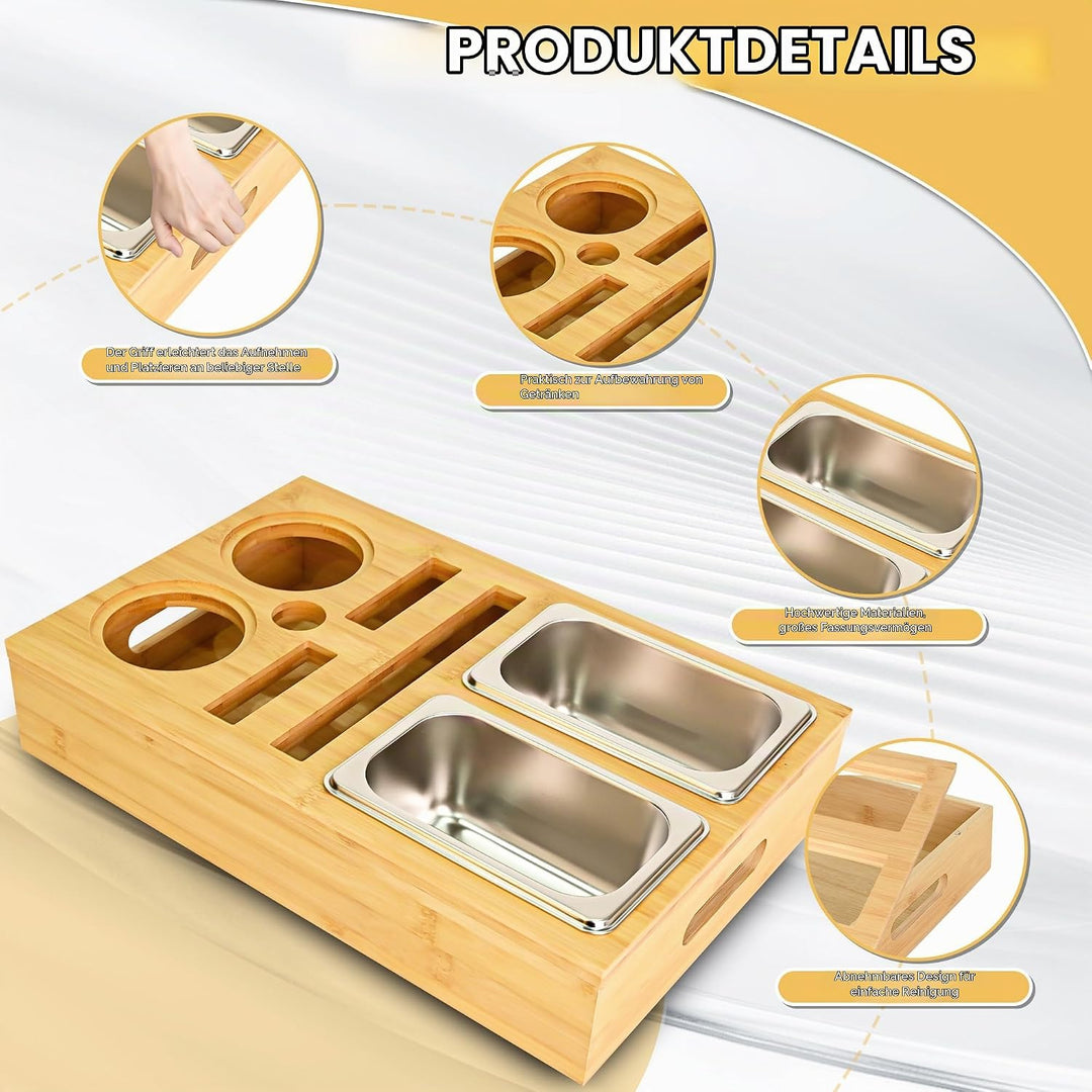 Couchbar Snackbox Grau Mit Snackschalen Aus Edelstahl Sofa Tablett Geeignet für Wohnzimmer, Sofa, Ga