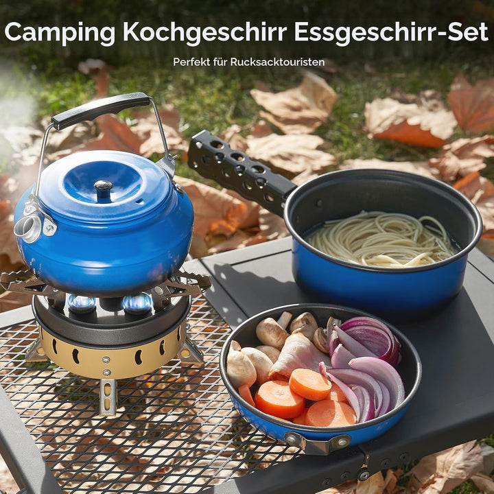 Odoland 5pcs Camping Geschirr Set, Antihaft-Leichtgewicht Topf Pfanne Kettle Set mit einem abnehmbar