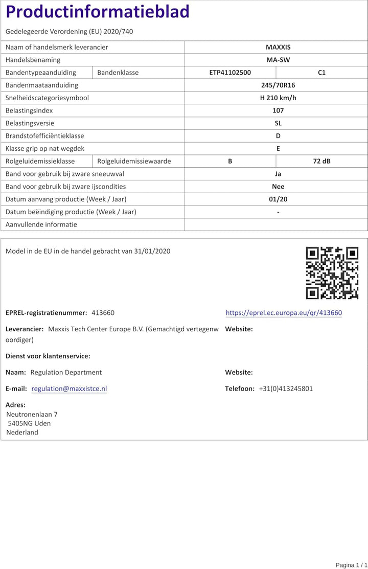 Maxxis MA-SW M+S - 245/70R16 107H - Winterreifen