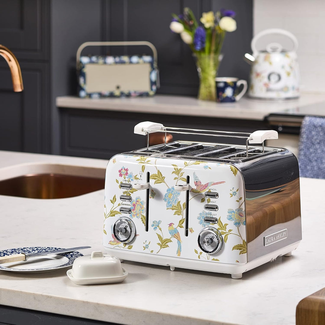 VQ Laura Ashley 4-Scheiben-Toaster mit einstellbaren Heiz-, Auftau- und Aufwärmmodi - Edelstahl Vint