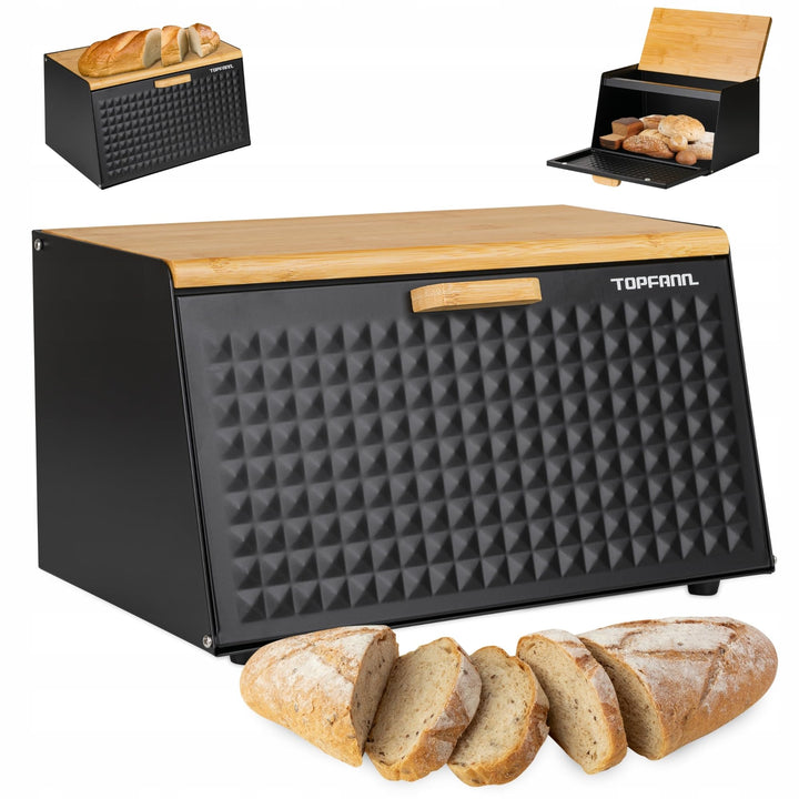 Brotkästen Brotkorb Brotbox Bambus Gross Brotbehälter Brotdose Schwarz Metall